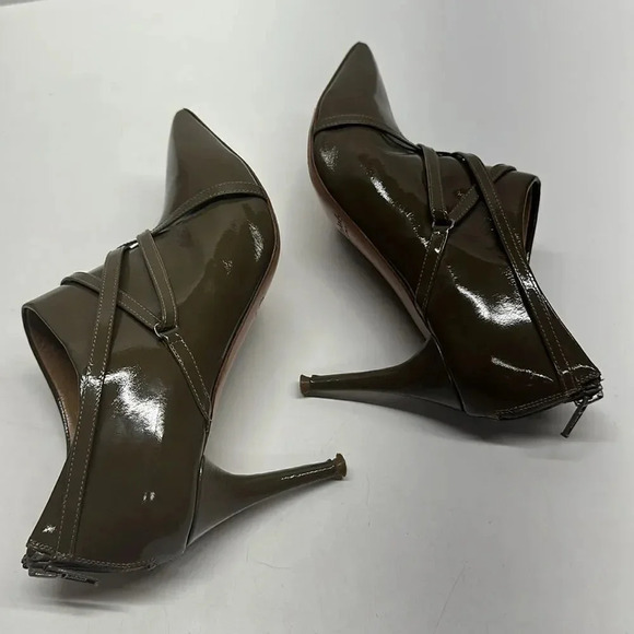 Chloe Ankle Heeled Boots Booties Boot Patent Leather Olive Green Size EU 37 US 7 - Picture 7 of 11